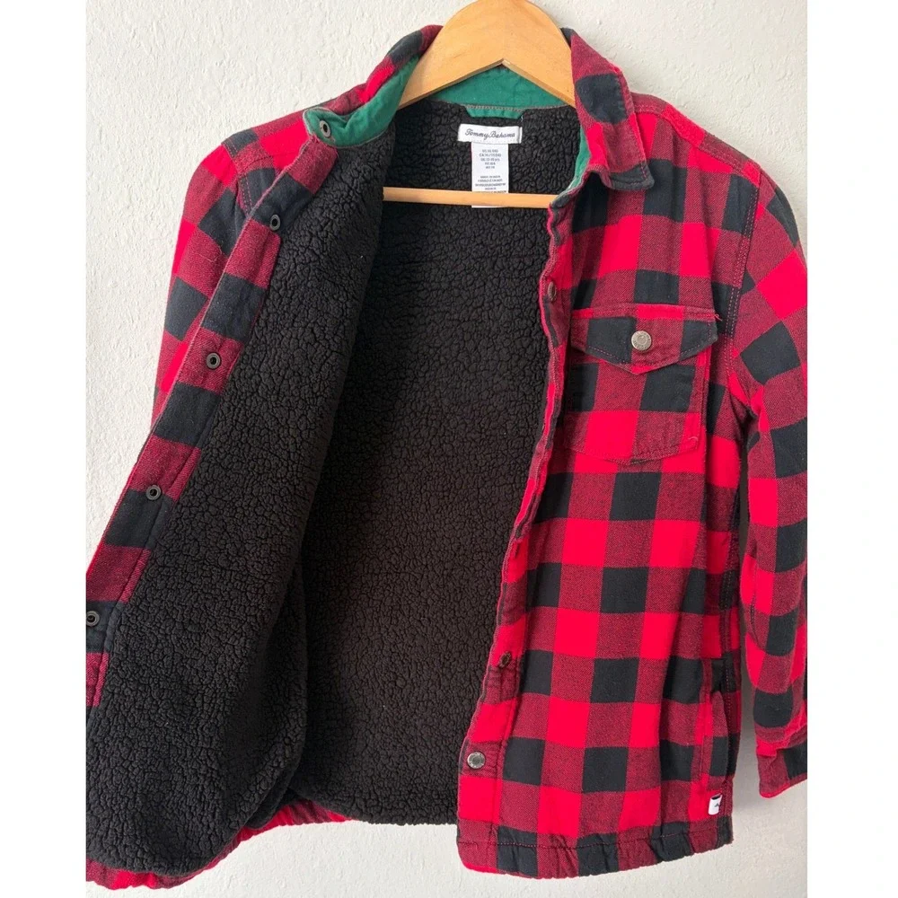Tommy Bahama Boys Buffalo Plaid Sherpa Lined Flannel Shirt Jacket Size 14 XL